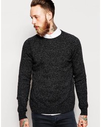 Asos Brand Lambswool Rich Crew Neck Sweater In Charcoal
