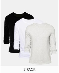 Asos Brand Long Sleeve T Shirt With Crew Neck 3 Pack Save 21%