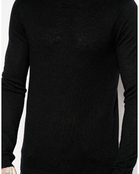 Asos Brand Merino Wool Crew Neck Sweater In Black