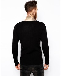 Asos Brand Muscle Fit Ribbed Sweater In Black