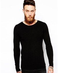 Asos Brand Muscle Fit Ribbed Sweater In Black