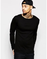 Asos Brand Rib Extreme Muscle Long Sleeve T Shirt In Black