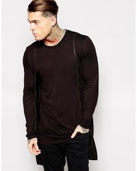 Asos Brand Super Longline Long Sleeve T Shirt With Double Layer Zip Cardigan
