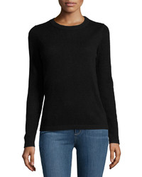Neiman Marcus Cashmere Basic Pullover Sweater Black