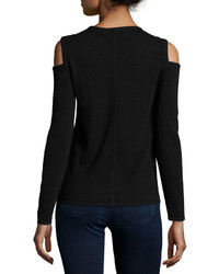 Neiman Marcus Cashmere Cold Shoulder Pullover Sweater Black