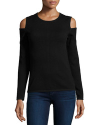 Neiman Marcus Cashmere Cold Shoulder Pullover Sweater Black