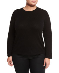 Neiman Marcus Cashmere Crewneck Sweater Black Plus Size