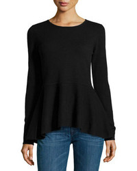 Neiman Marcus Cashmere Peplum Sweater Black