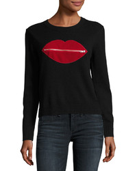 Milly Cashmere Zip It Red Lips Pullover Black