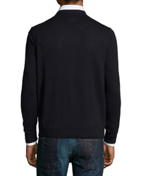 Neiman Marcus Cotton Blend Crewneck Sweater Black