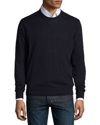 Neiman Marcus Cotton Blend Crewneck Sweater Black