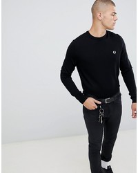 Fred Perry Crew Neck Merino Knitted Jumper In Black