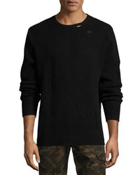 Ovadia & Sons Distressed Ribbed Wool Sweater Black