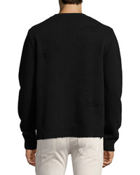 Valentino Distressed Side Slit Wool Cashmere Sweater Black