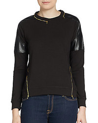 Faux Leather Paneled Ponte Pullover