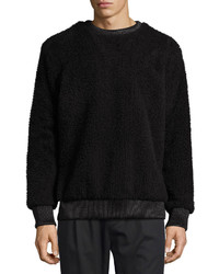 Helmut Lang Faux Sherpa Crew Neck Sweater Wleather Trim