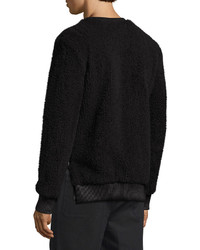 Helmut Lang Faux Sherpa Crew Neck Sweater Wleather Trim