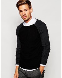 Selected Homme Knitted Crew Neck Sweater With Contrast Raglan Sleeves