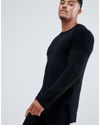 Religion Jumper In Black With Biker Style Sleeves