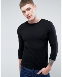 Asos Long Sleeve T Shirt With 34 Sleeve And Crew Neck In Black