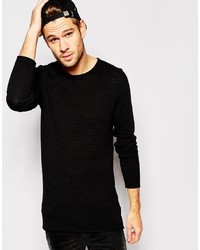 Selected Longer Length Body Ribbed Crew Neck Knitted Sweater