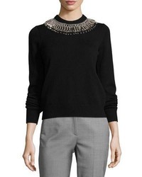 Michael Kors Michl Kors Collection Ribbed Cashmere Sweater With Safety Pin Necklace Black