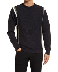 Club Monaco Milano Stripe Cotton Blend Crewneck Sweater In Black At Nordstrom