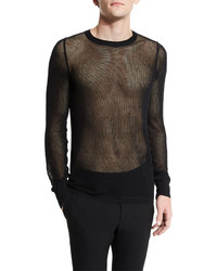 Lanvin Netted Long Sleeve Crewneck Sweater Black