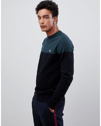 Fred Perry Panelled Crew Neck Knitted Jumper In Blackgreen