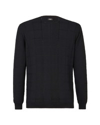 Fendi Pointelle Grid Wool Crewneck Sweater