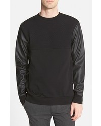Topman Quilted Chest Panel Sweatshirt With Faux Leather Sleeves