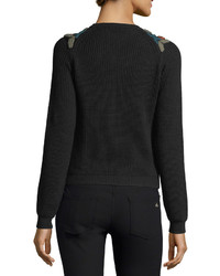 RED Valentino Redvalentino Ribbed Wool Sweater W Hand Stitched Flowers