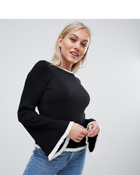 Missguided Petite Ribbed Knitted Jumper With Contrast Edge In Black