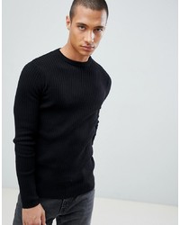 New Look Ribbed Muscle Fit Jumper In Black