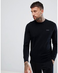 Hugo San Claudio Crew Neck Knitted Jumper With Chest Logo In Black