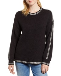 Velvet by Graham & Spencer Stripe Sleeve Cotton Blend Sweater