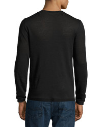 Vince Sweater Trim Long Sleeve Crewneck T Shirt Black