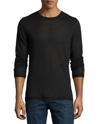 Vince Sweater Trim Long Sleeve Crewneck T Shirt Black