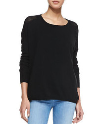 Vince Cashmere Perforated Back Sweater Black