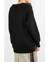 Paco Rabanne Zip Detailed Ribbed Cotton Blend Sweater