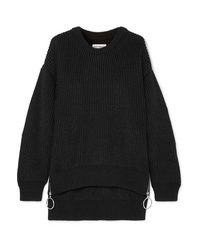 Paco Rabanne Zip Detailed Ribbed Cotton Blend Sweater