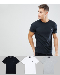 Abercrombie & Fitch 3 Pack Crew Neck T Shirt Icon Logo In Whitegreyblack