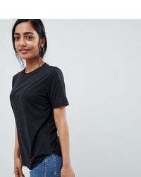 Asos Petite Asos Design Petite Boxy T Shirt With Curve Hem In Linen In Black