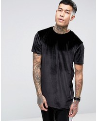 ASOS DESIGN Asos Longline Velour T Shirt In Black