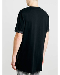 Topman Black Oversized Long Line Leather Look Roll T Shirt