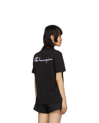 Champion Reverse Weave Black Script Logo Back T Shirt