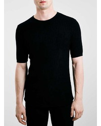 Topman Black Textured Knitted T Shirt