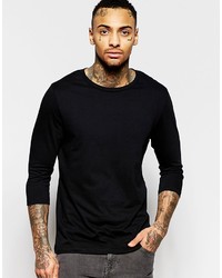 Asos Brand 34 Sleeve T Shirt With Crew Neck In Black