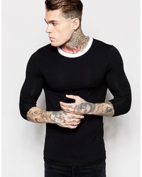 Asos Brand Extreme Muscle 34 Sleeve T Shirt With Contrast Necktrim In Black