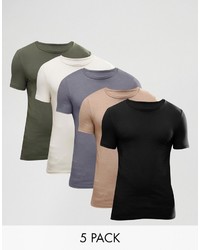 Asos Brand Extreme Muscle T Shirt With Crew Neck 5 Pack Save 20%